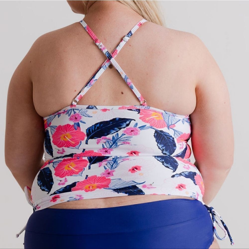NWT Tankini Midrise Bikini Swimsuit Set Pink Blue Floral - Picture 4 of 16